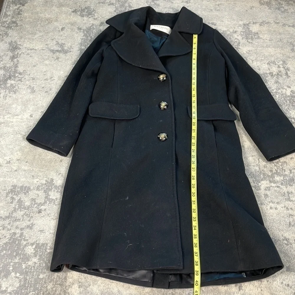 Fleurette Black Wool Cashmere Button Front Winter Coat Longline